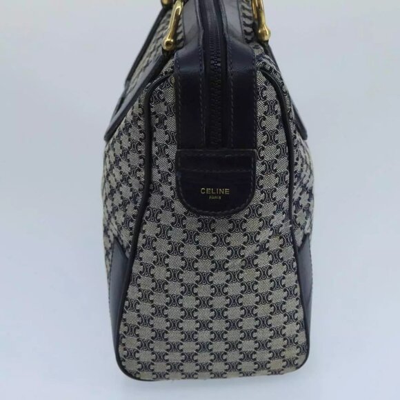 CELINE Macadam Canvas Boston Bag Navy Gold Auth - Picture 13 of 15